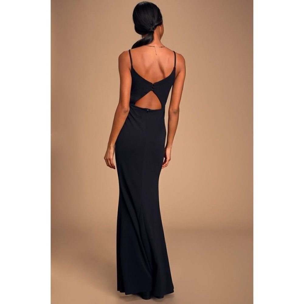 Lulu's Dress Black Moments Of Bliss Black‎ Backless Mermaid Maxi